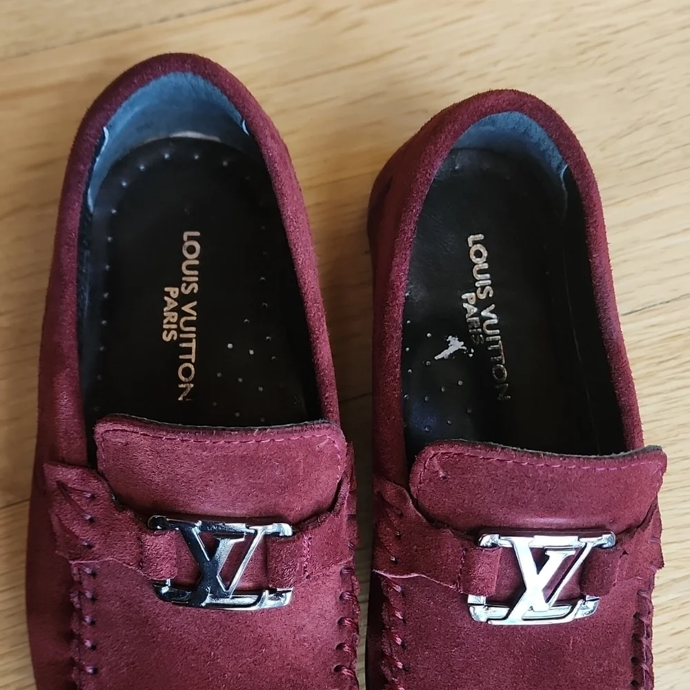 Louis Vuitton Boys Burgundy Suede Driving Loafers